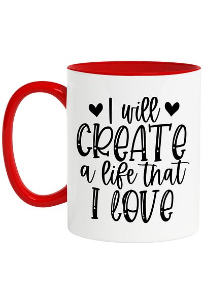 StoryGift Romania Mug with hearts and the message "I will create a life that I love" - ​​voi crea o via, Cu,STG