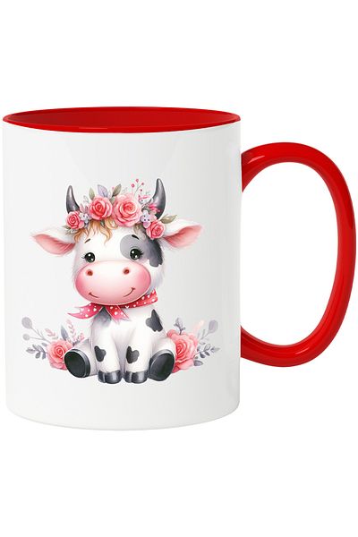 StoryGift Romania Mug with a cheerful cow with roses on the top of her head | illustration | , With ,STG