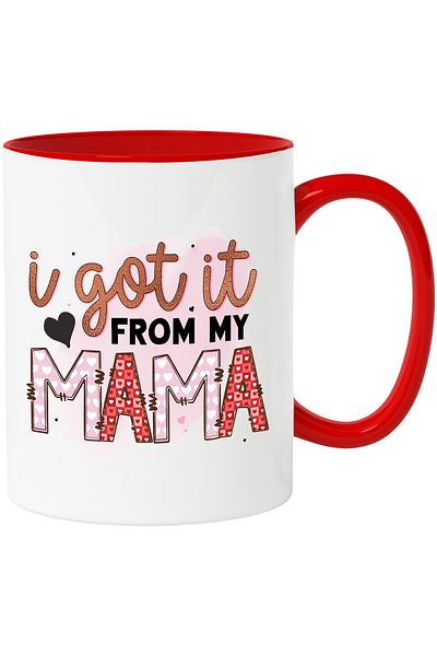StoryGift Romania Mug with the message "I got it from my mama", pink background, heart, red, illustration, ma, With ,STG