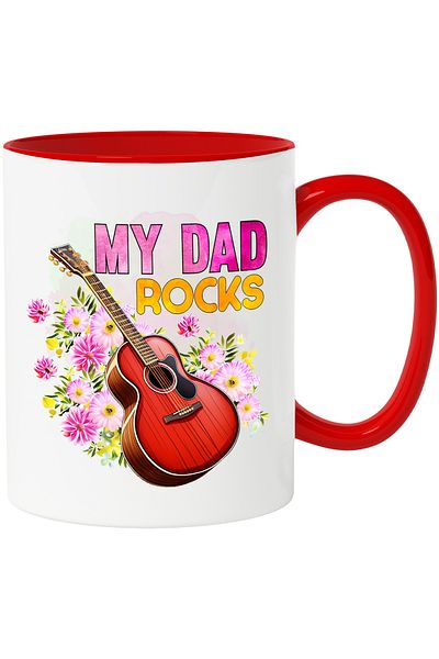 StoryGift Romania Mug with a guitar with the message "My dad rocks", flowers, dad, illustration, music, me, With, STG
