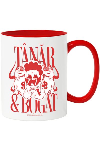 StoryGift Romania Mug I am young and rich modern world money wealth, 330ml, Ceramic with Red Handle, With Ma, STG