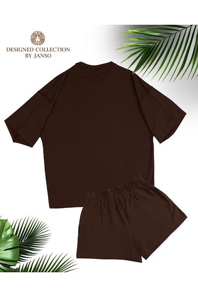 JANSO GROUP - Women Short Sleeve Tshirt - Shorts Suit Fourty Four Stone Print Oversize