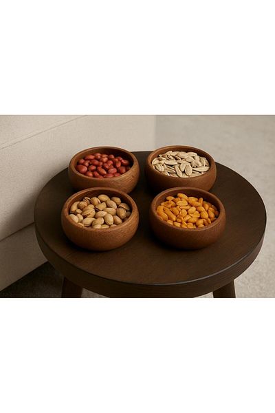 Saban Wooden 4-Piece Round Snack Bowl Set T31