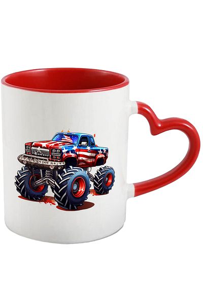 StoryGift Romania Mug with a monster truck | monster truck | illustration | American flag | wheels, With ,STG