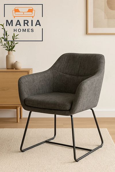 MARIA HOMES Dark Grey Fabric Lounge Chair – Upholstered Armchair with Sled Metal Legs for Home or Office Use