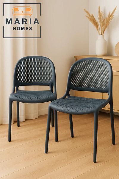 MARIA HOMES Dark Grey Plastic Armchair with Ventilated Design – Modern Stackable Chair for Indoor or Outdoor Use