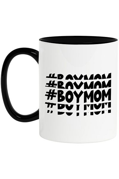 StoryGift Romania Mug with "#Boymom" - mother's boy love affection with Black Handle, With Black Handle STG,STG