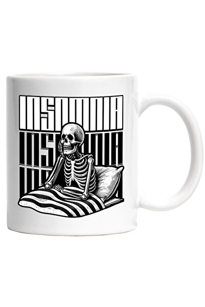 StoryGift Romania Cana Schelete in pat incercand sa doarma insomnia Skelet, 330ml, Ceramic cu Mane, Cu ,STG