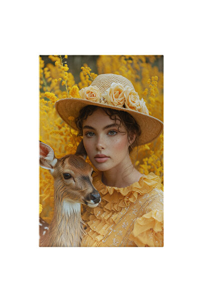 StoryGift Romania Tablou Canvas Femeie Alba Cu Pistrui Si Palarie Cu Trandafi...