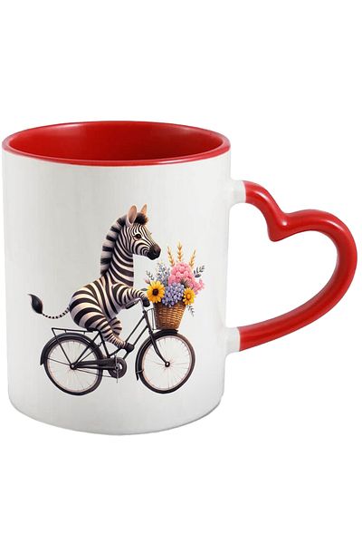 StoryGift Romania Mug with a zebra riding a bike | illustration | basket with flowers | ride, With ,STG