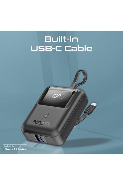 Promate Ultra-Compact Super Fast™ 35W 10000mAh Power Bank - Black - PowerPod-10
