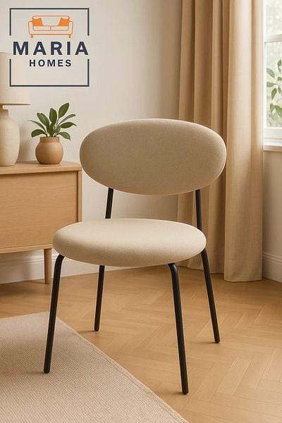 MARIA HOMES Modern Beige Fabric Accent Chair with Round Seat – Minimalist Lounge Seating