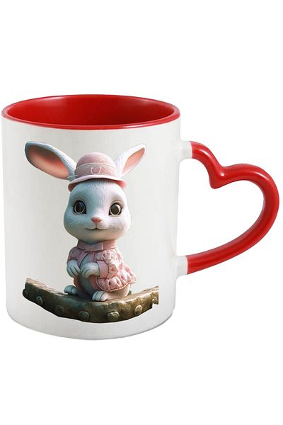 StoryGift Romania Mug With White Rabbit Dressed in Pink Dress, Adorable, Fluffy, Furry,,Ceramic, , With ,STG