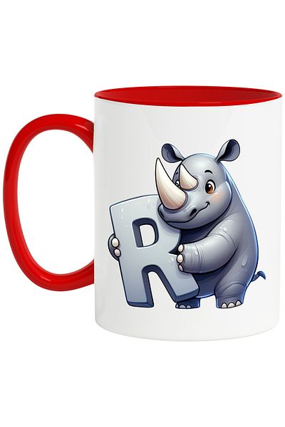 StoryGift Romania Mug with a rhinoceros with the letter "R", illustration, for children, school, student, alphabet, With, STG