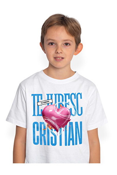 StoryGift Romania Tricou Copii Baieti Te Iubesc Cristian, Dragoste, Inima, Iu...