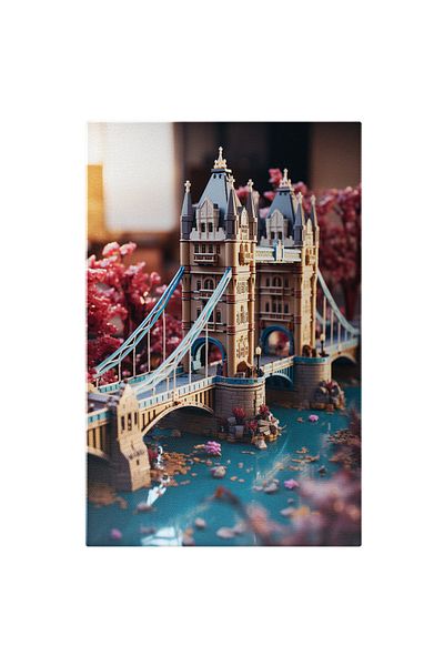 StoryGift Romania Canvas Painting 60 x 40CM miniatura model lego game style illuminated bridge pink trees Pic,STG