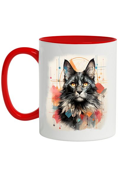 StoryGift Romania Cat Mug, Cube, Illustration, Geometric, Circle, Stripes, Multicolor 330 ml, Wax, With ,STG