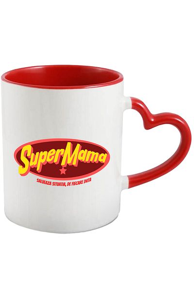 StoryGift Romania Super mama mug, mommy mom, family hero, 330ml, Ceramic with Red Heart Handle, With Ma, STG