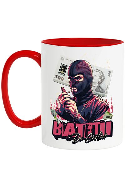 StoryGift Romania Boys Mug - 500 Romanian Lei, 330ml, Ceramic with Red Handle, With R Handle, STG
