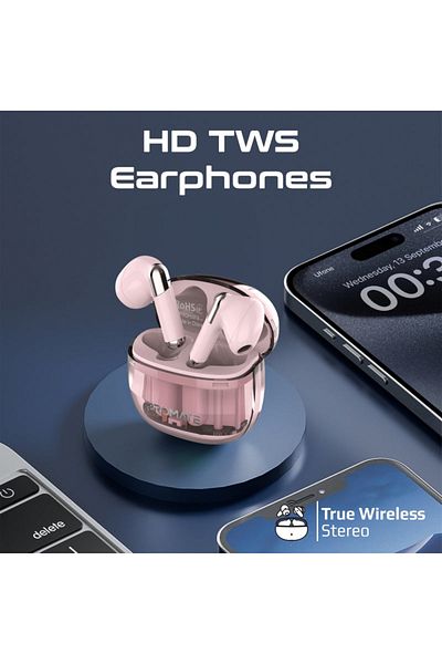 Promate High Definition Transparent TWS Earbuds with IntelliTouch - Pink