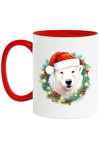 StoryGift Romania Mug with a polar bear, illustration, Christmas hat, holidays with the d, With ,STG