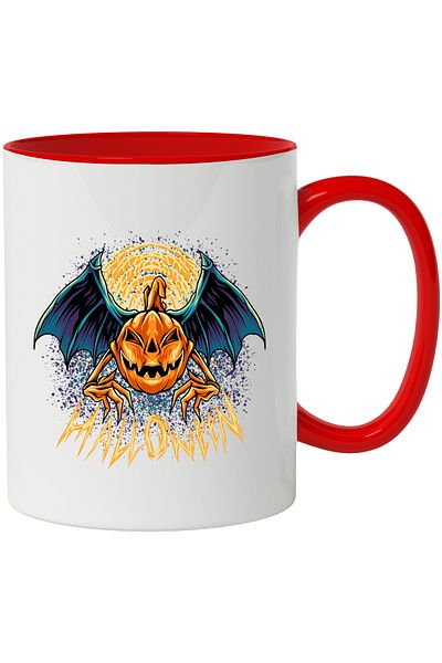 StoryGift Romania Halloween Mug: Pumpkin, Moon, Claws, Hands, Wings, Bat, Multicolor 330 m, With ,STG