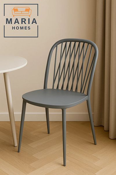 MARIA HOMES Grey Plastic Dining Chair with Spindle Back – Minimalist & Durable Design