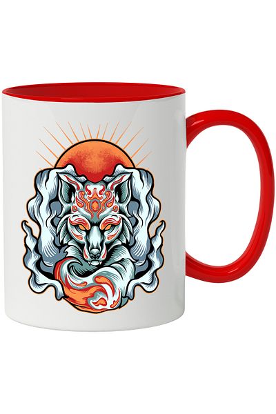 StoryGift Romania Mug With Sunset, Wolf, Flames, Smoke, Rays, Animal, Asian, Fantasy, Multicolor 330 m, With ,STG