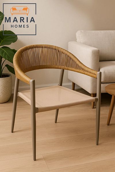MARIA HOMES Outdoor Rope Chair in Beige and Brown – Breathable Mesh Seat for Patio or Garden