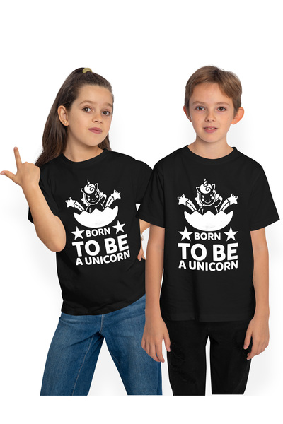 StoryGift Romania Children's T-shirt with a unicorn figure and the text "Born...