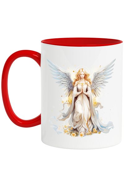StoryGift Romania Mug with a woman with angel wings | illustration | yellow flowers | hands im, With ,STG