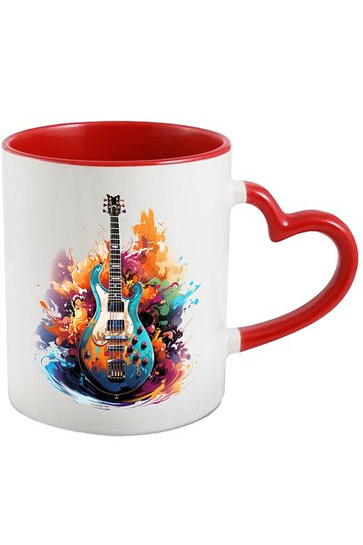 StoryGift Romania Electric Guitar Mug, Abstract Illustration, Paint Splash, Multicolor 330 m, With ,STG