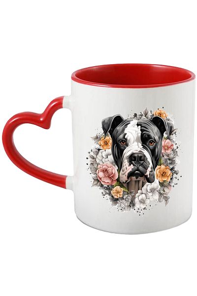 StoryGift Romania Mug with a Boxer dog, illustration, popcorn, yellow, pink, white, serious, little, With, STG