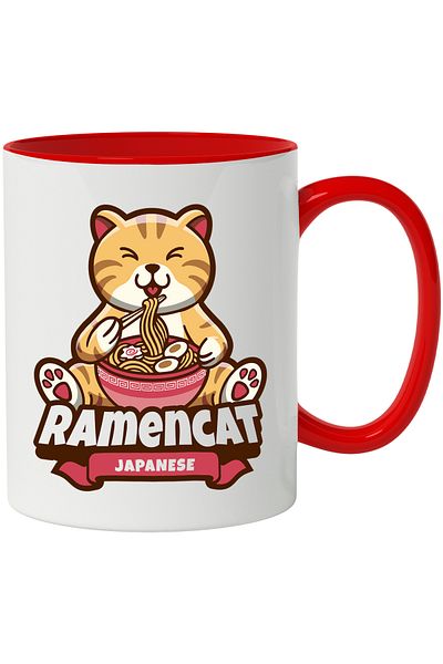 StoryGift Romania Mug With Message In English Ramencat Japanese, Cat, Food, Multicolor 330 ml, , With ,STG