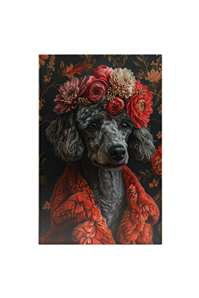 StoryGift Romania Tablou Canvas Catelus Gri Cu Coronita Din Floricele Si Ochi...