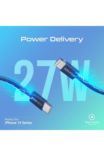 Promate EcoLine-Ci120 27W Super-Fast USB-C to Lightning Cable - 1.2 m - Navy