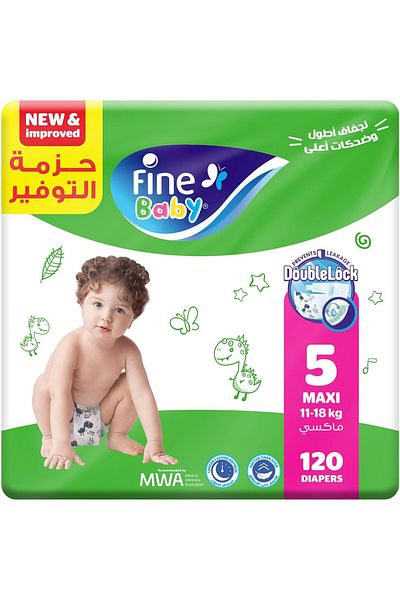 Fine Baby , Size 5, Maxi 11–18 kg, 120 Diapers