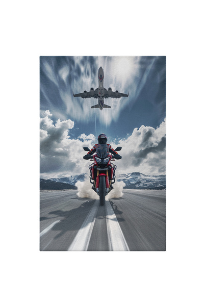 StoryGift Romania Tablou Canvas Motocicleta Rosie Pe Pista De Avioane Condusa...