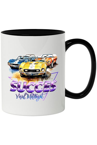 StoryGift Romania Mug With Message Success Motorized Dream, Triangle, Vintage Cars, Multicolor 330 m, With ,STG