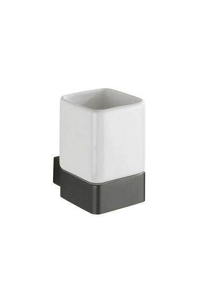 Saban Wall Mounted Toothbrush Holder – Dark Grey with Aluminum Holder, Ceramic Bottle