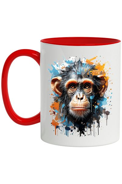 StoryGift Romania Monkey Mug, Paint Splatter, Primate, Animal, Multicolor 330 ml, Ceramic, With,STG