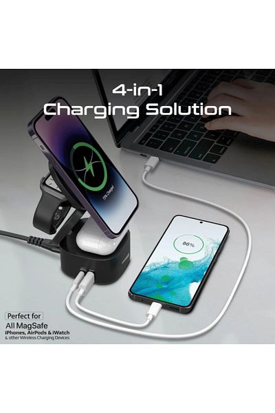 Promate Rubix 5-in-1 Foldable Multi-Use Wireless Charging Station with MagSafe Support 65W - Black