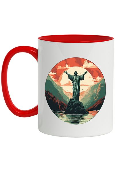 StoryGift Romania Mug With Statue, Rock, Sunset, Mountain, Forest, Clouds, Multicolor 330 ml, Ceramic, With,STG