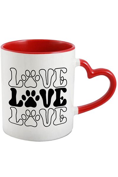StoryGift Romania Paw Mug for Dog Lovers - Pet with Red Heart Handle, With ,STG