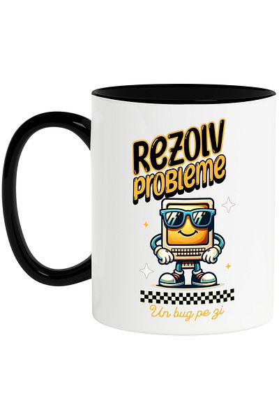StoryGift Romania Computer mug happy programmer Text Solve problems, one bug a day, 330ml, Sky, With, STG
