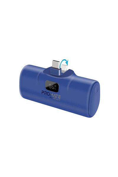 Promate PowerUp-C Power Bank 5000mAh with Fast Charging and Built-in USB-C Connector - Blue
