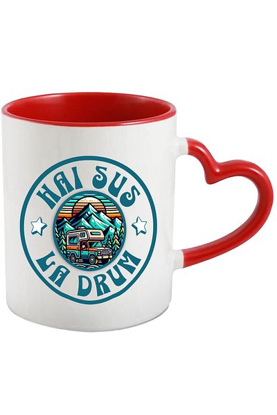 StoryGift Romania Mug let's go on the road adventure with the caravan mountain travel, 330ml, Ceramic with Ma, Cu, STG