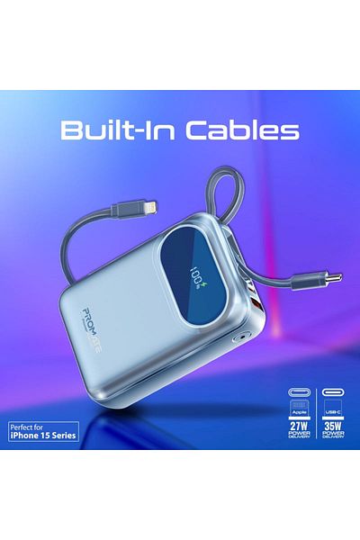 Promate Ultra-Fast™ Ultra-Compact Power Bank 35W 20000mAh - Blue - PowerPod-20