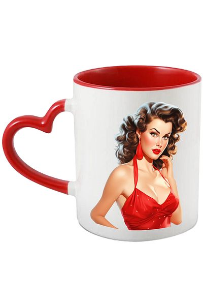 StoryGift Romania Mug with a beautiful woman with brown hair, illustration, retro style, old, fashion v, With ,STG