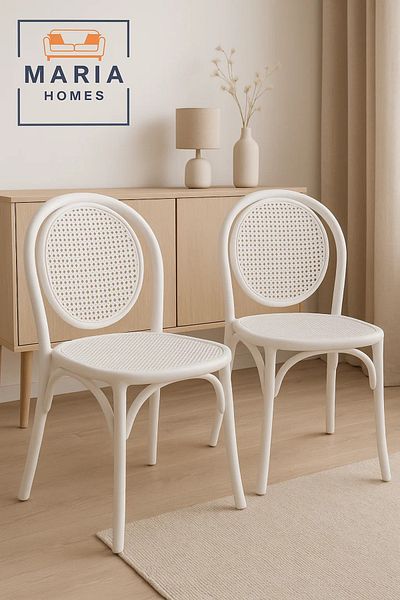 MARIA HOMES White Modern Plastic Dining Chair – Ventilated Backrest for Indoor & Outdoor Use